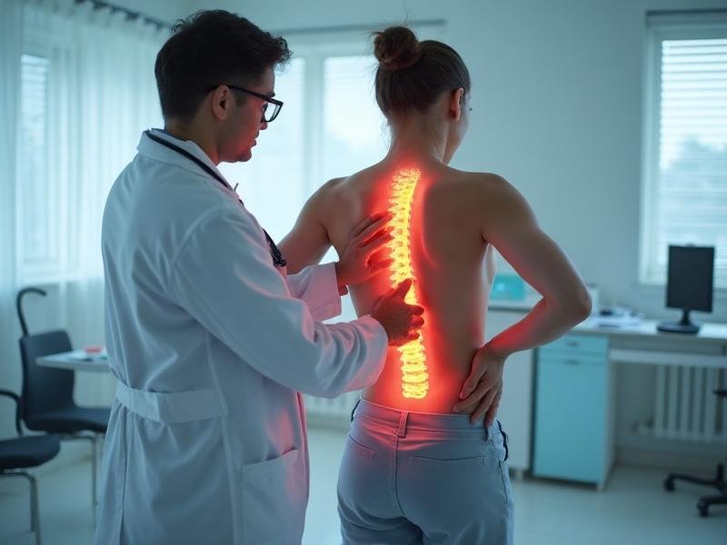 Doctor examining a patient's back, or reviewing a spine MRI