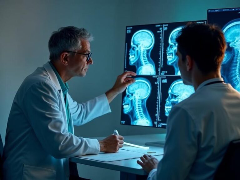 Doctor reviewing spine scans with a patient