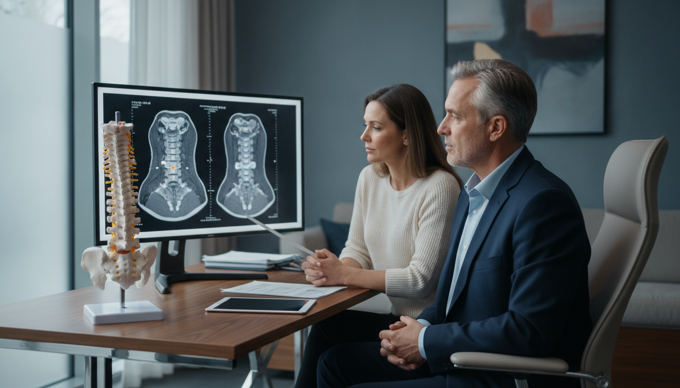Patient discussing neck pain and cervical disc issues with a neurosurgeon