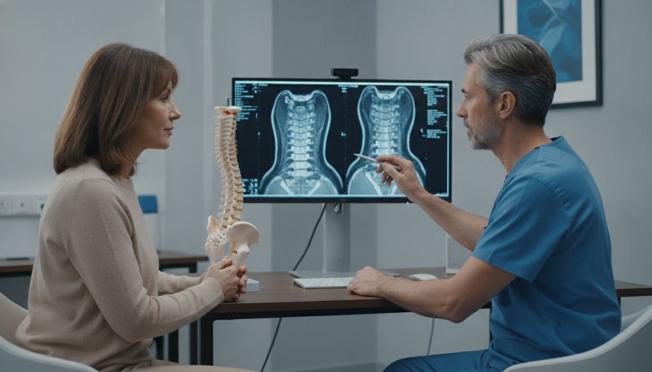 Patient discussing neck stiffness and cervical spondylosis with a neurosurgeon
