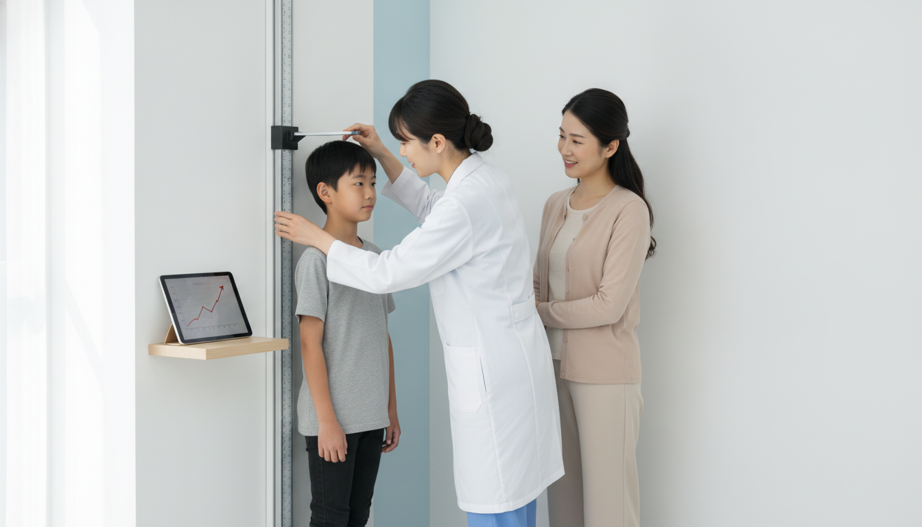 A pediatrician monitoring a child's height and growth