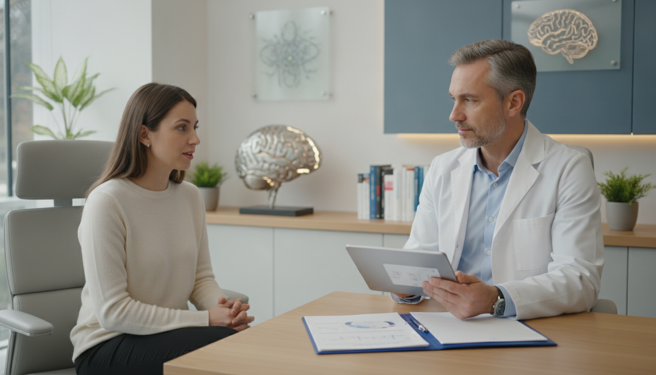 Patient undergoing a chronic headache evaluation with a neurologist