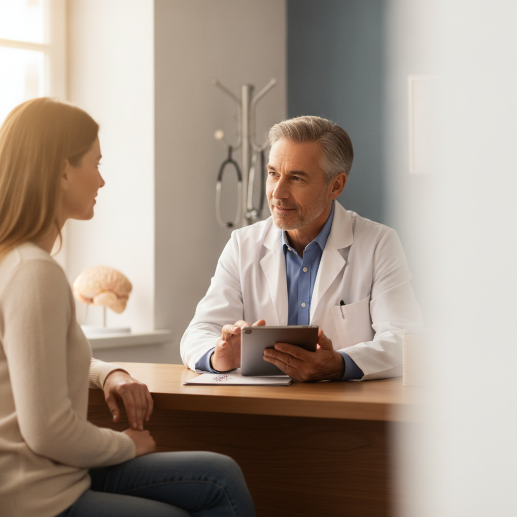 Doctor consulting with patient, calm and reassuring setting