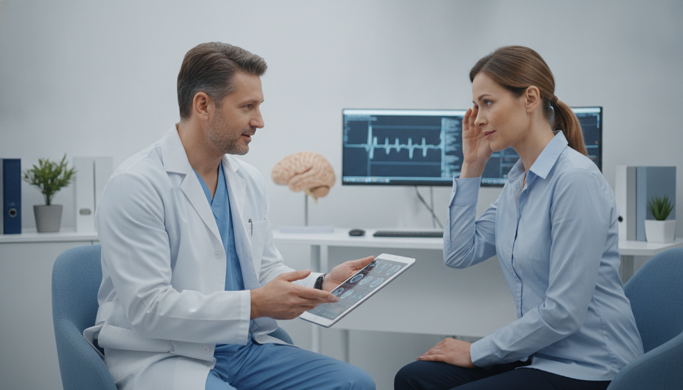 Patient consulting with a doctor regarding migraine relief