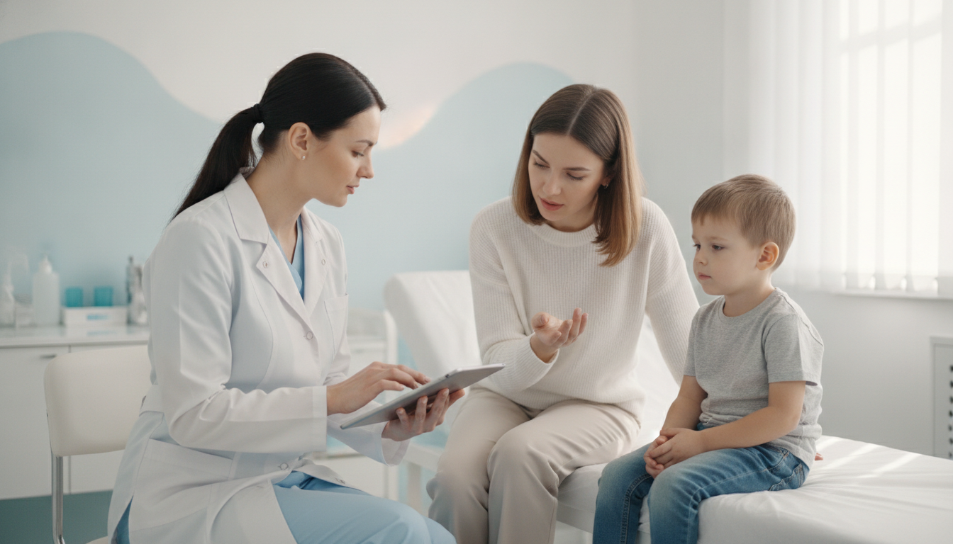 A pediatrician examining a child for allergies