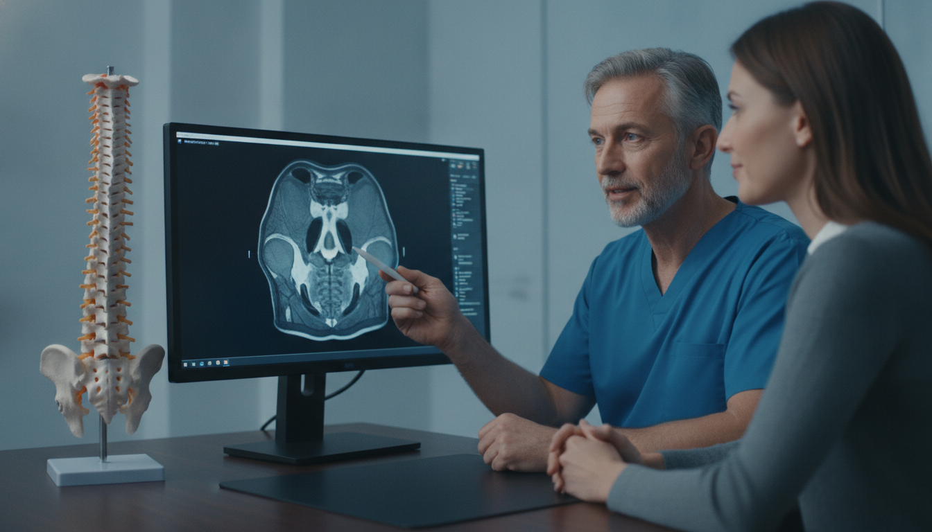 Patient discussing spinal stenosis symptoms with a neurosurgeon
