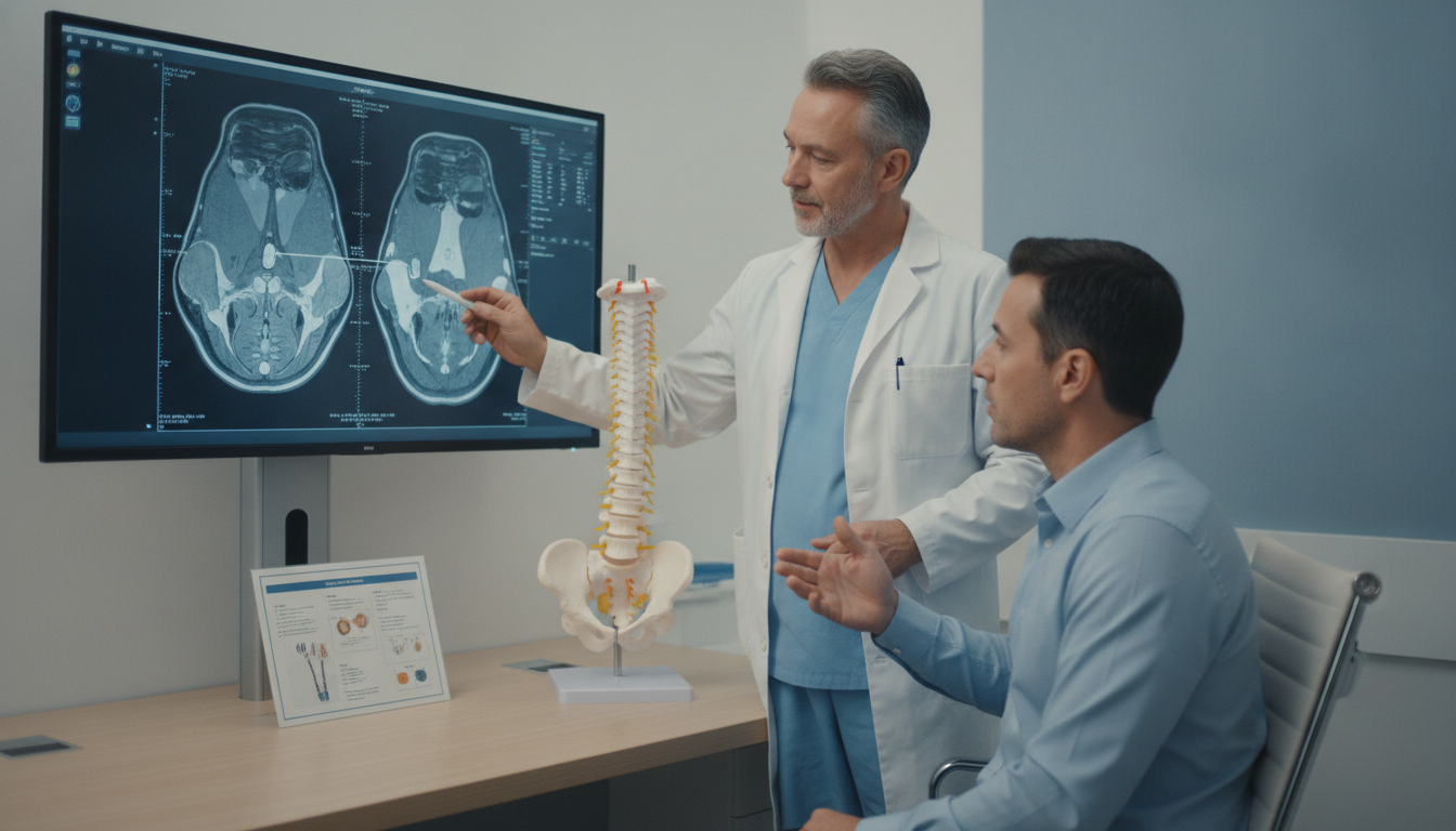 Patient discussing spine surgery options and recovery with a neurosurgeon